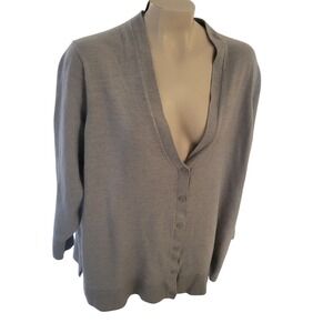Sejour Womens Gray Button-Down Cardigan Sweater 3X Wool Blend Long Sleeve Lightw